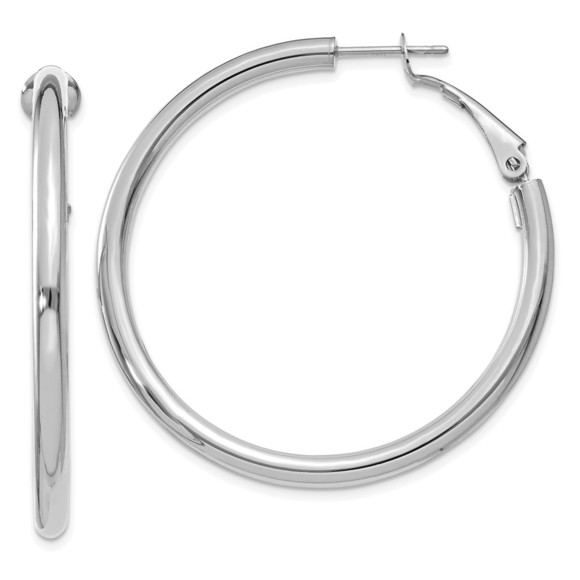 14k White Gold 3x35mm Polished Round Omega Back Hoop Earring 41 L x 41.5 mm W